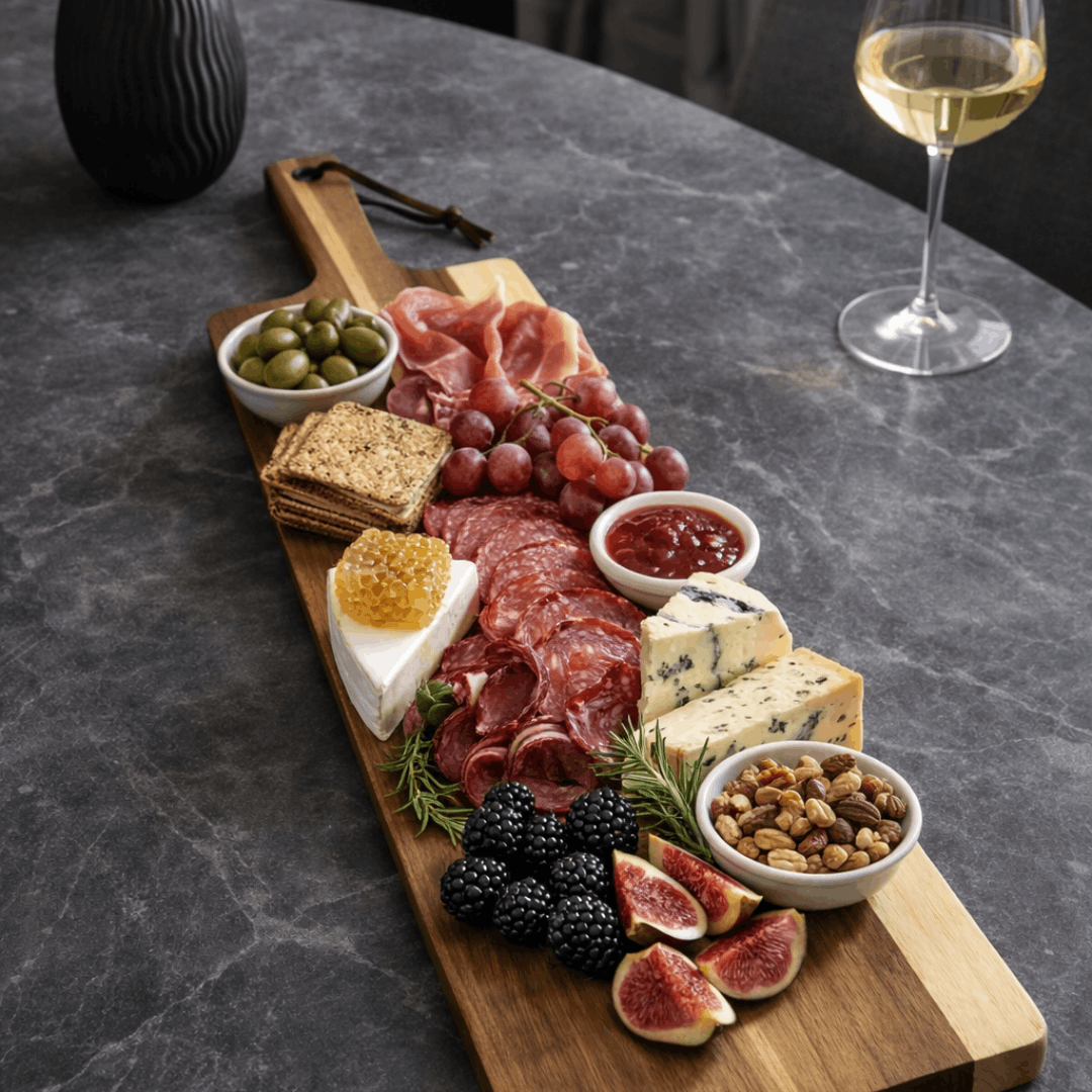 Crofton daska za serviranje i rezanje – drvena, dugačka s ručkom i vezicom