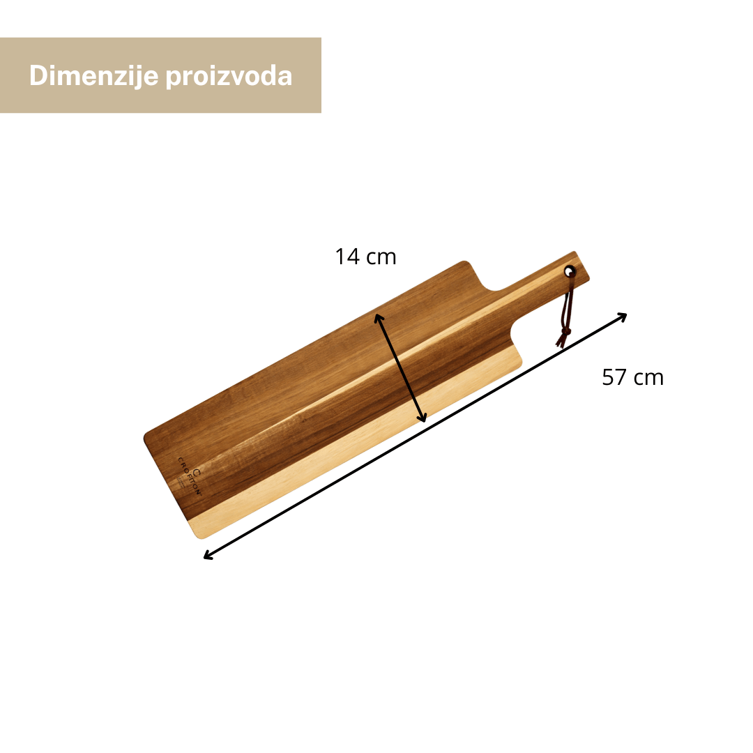 Crofton daska za serviranje i rezanje – drvena, dugačka s ručkom i vezicom