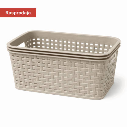 Plastična korpica za organizaciju 20 × 14 cm – bež, pleteni izgled