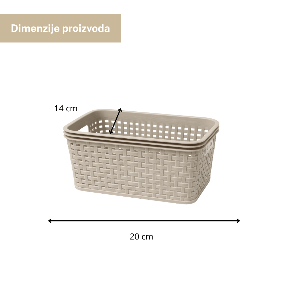 Plastična korpica za organizaciju 20 × 14 cm – bež, pleteni izgled