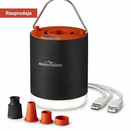 Adventuridge mini električna pumpa za zrak – punjenje i ispuhivanje, LED svjetlo, punjiva (USB)