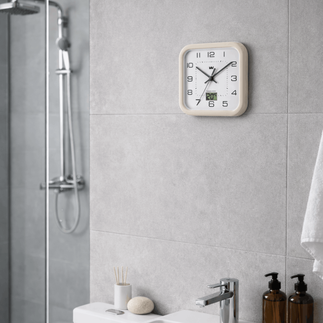 Krontaler zidni sat za kupatilo – s termometrom, montaža na vakuum (bež)