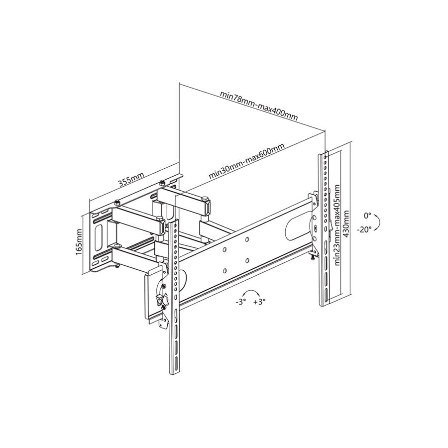 STELL SHO 4620 izvlačni nosač za TV 37–70" – nosivost 35 kg, nagib 20°, zakretanje ±60°, VESA do 600×400