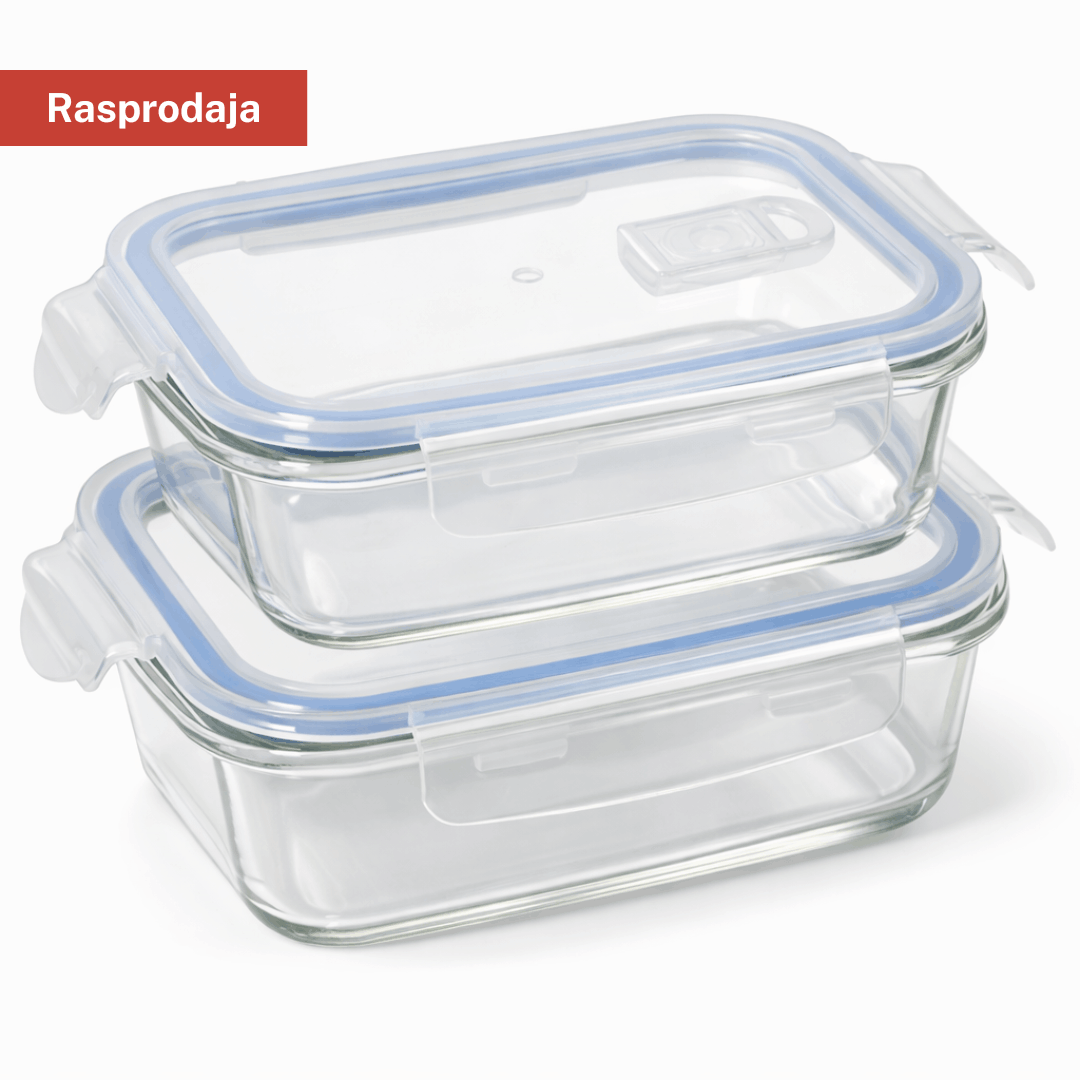 Set staklenih posuda s poklopcem 2/1 – 20×14 i 17×12 cm, za hranu i pripremu hrane